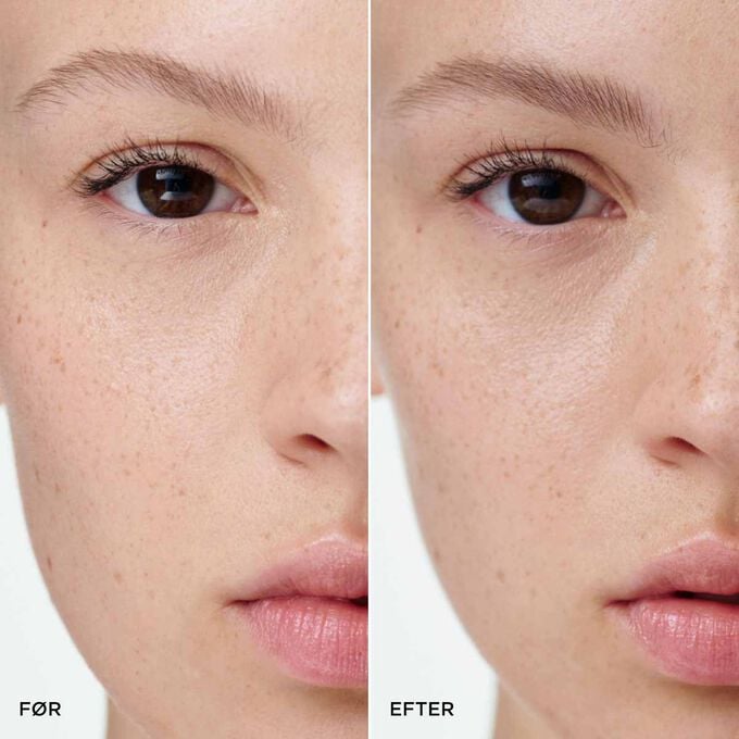 F&oslash;r- og efterbillede af en kvindes bryn med Clarins Light Brown Tinted Brow Gel, som viser fyldigere, mere definerede og naturlige resultater