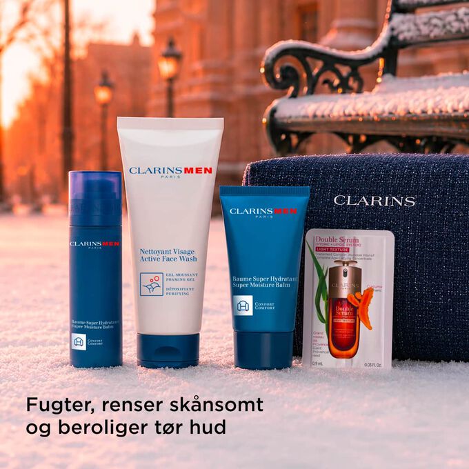 Produktbillede af Clarins Men jules&aelig;t med pleje, der fugter, renser og beroliger t&oslash;r eller sensitiv hud