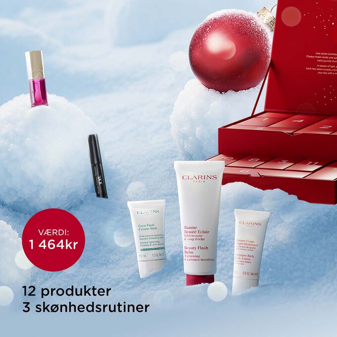 Packshot af Clarins’ 12 Days julekalender med miljøvenligt designet emballage – skabt til at blive genbrugt efter julen er ovre Packshot af Clarins’ 12 Days julekalender med miljøvenligt designet emballage – skabt til at blive genbrugt efter julen er ovre