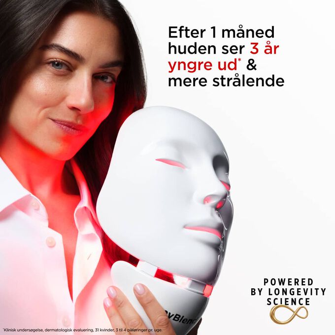 Packshot af myLEDmask2 til ansigt og hals fra myBlend i samarbejde med Clarins Distribution