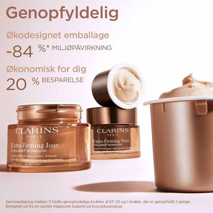 Focus on the Extra Firming Day Cream packaging to illustrate that refillable day cream is a sustainable and economical option.