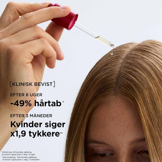P&aring;f&oslash;r serummet mod h&aring;rtab direkte i hovedbunden for at styrke h&aring;ret, &oslash;ge t&aelig;theden og give det et fyldigere udseende.
