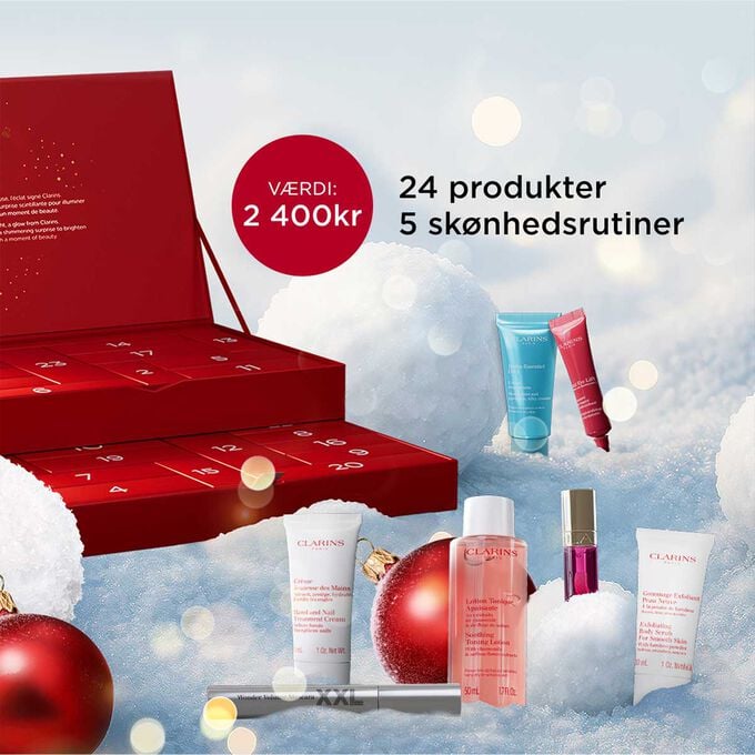 Packshot af Clarins’ 24 Days julekalender med miljøvenligt designet emballage, skabt til at blive genbrugt længe efter juletiden. Packshot af Clarins’ 24 Days julekalender med miljøvenligt designet emballage, skabt til at blive genbrugt længe efter juletiden.