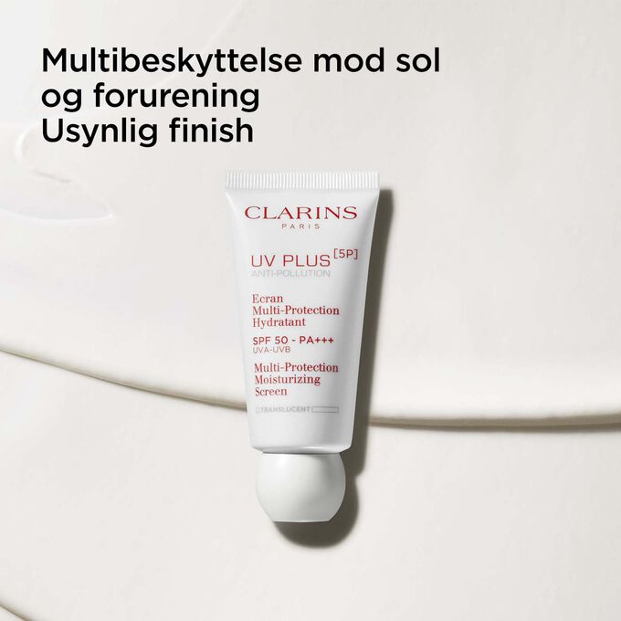 Packshot of Clarins UV Plus Anti-Pollution in Translucent, providing an invisible finish with sun and pollution protection.