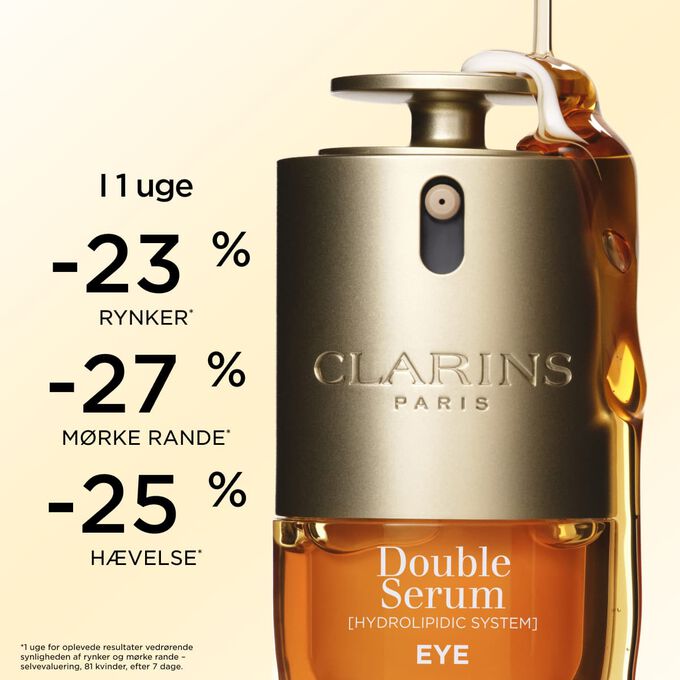 Double Serum Eye &oslash;jenkonturserum giver resultater p&aring; 1 uge: reducerede rynker, m&oslash;rke rande og h&aelig;velse for et yngre udseende.