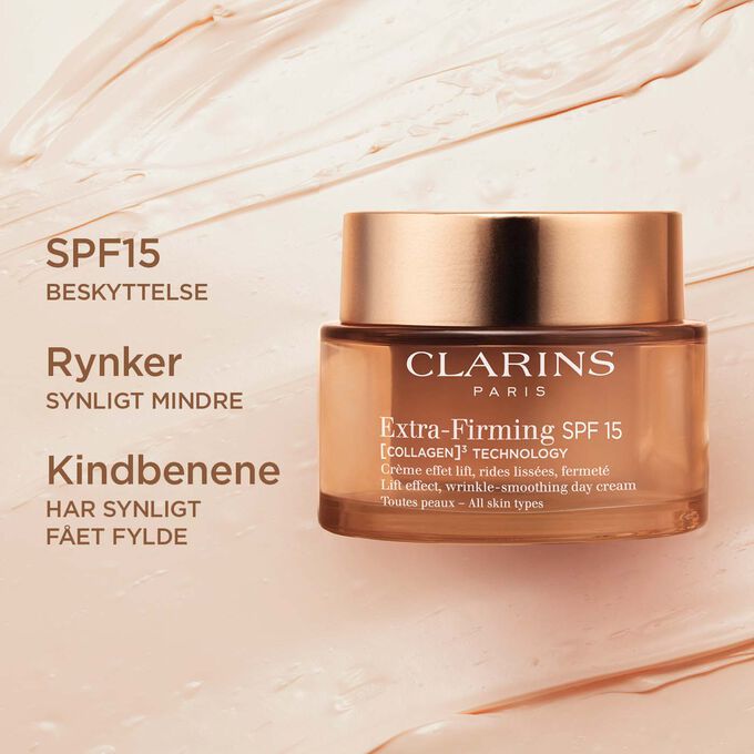 Packshot of the Extra Firming Day Cream with spf to illustrate the cheek plumping,wrinkle reducing and sun protection effects.