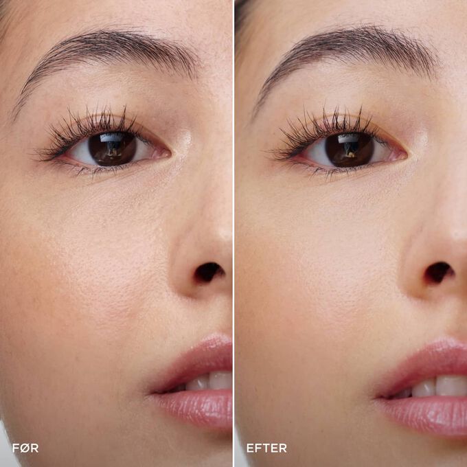 F&oslash;r- og efterbillede af en kvindes bryn med Clarins Dark Brown Brow Gel, som viser fyldigere, formede og naturligt fremh&aelig;vede bryn.