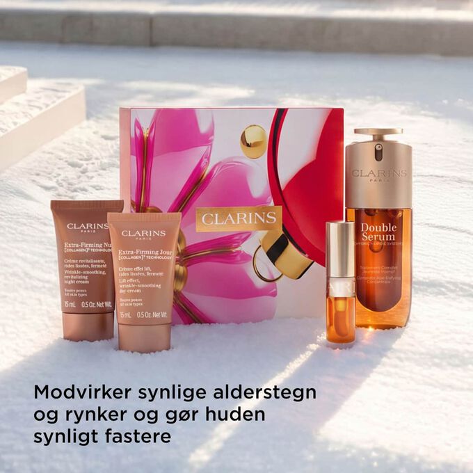 Produktbillede af Clarins hudplejes&aelig;t mod alderstegn, som l&oslash;fter, opstrammer og udglatter huden for ungdommelig gl&oslash;d