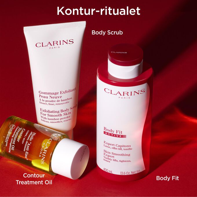 Kontur-ritual med Body Fit Active, Contour Treatment Oil og Exfoliating Body Scrub