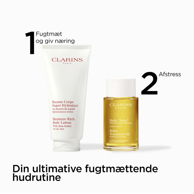 Packshot of Clarins' moisturising routine range, designed to offer users the perfect combination to take care of their skin.