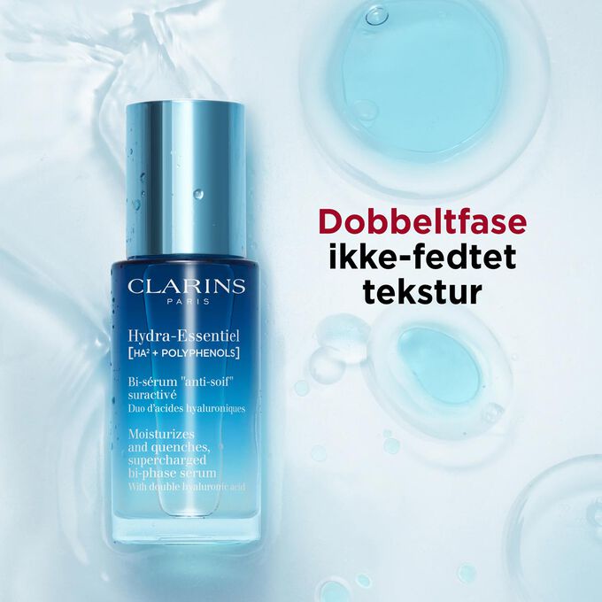 Hydra Essentiel Bi-Serum gel med dobbeltfase og ikke-fedtet tekstur.