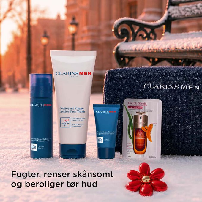 Produktbillede af Clarins Men jules&aelig;t med pleje, der fugter, renser og beroliger t&oslash;r eller sensitiv hud