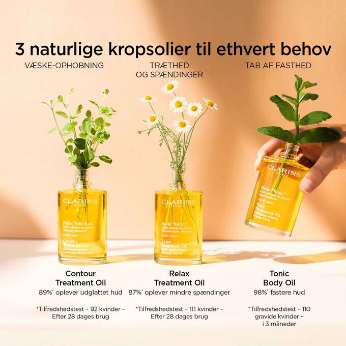 Contour Body Treatment Oil, Relax Treatment Oil og Tonic Body Oil naturlige olier til alle behov