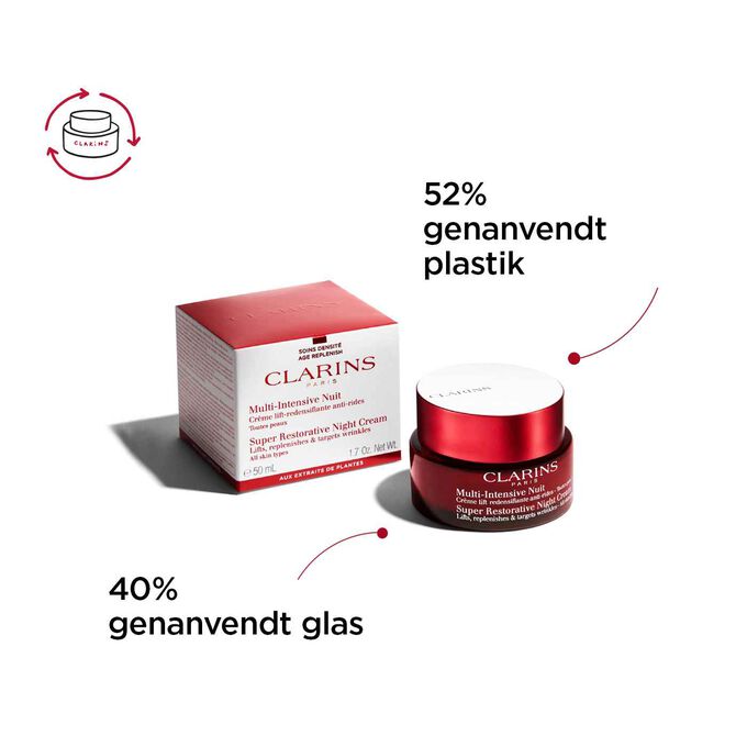 Super-Restorative Night Cream All Skin Type pack and packaging fra genanvendt glas og genanvendt plastik