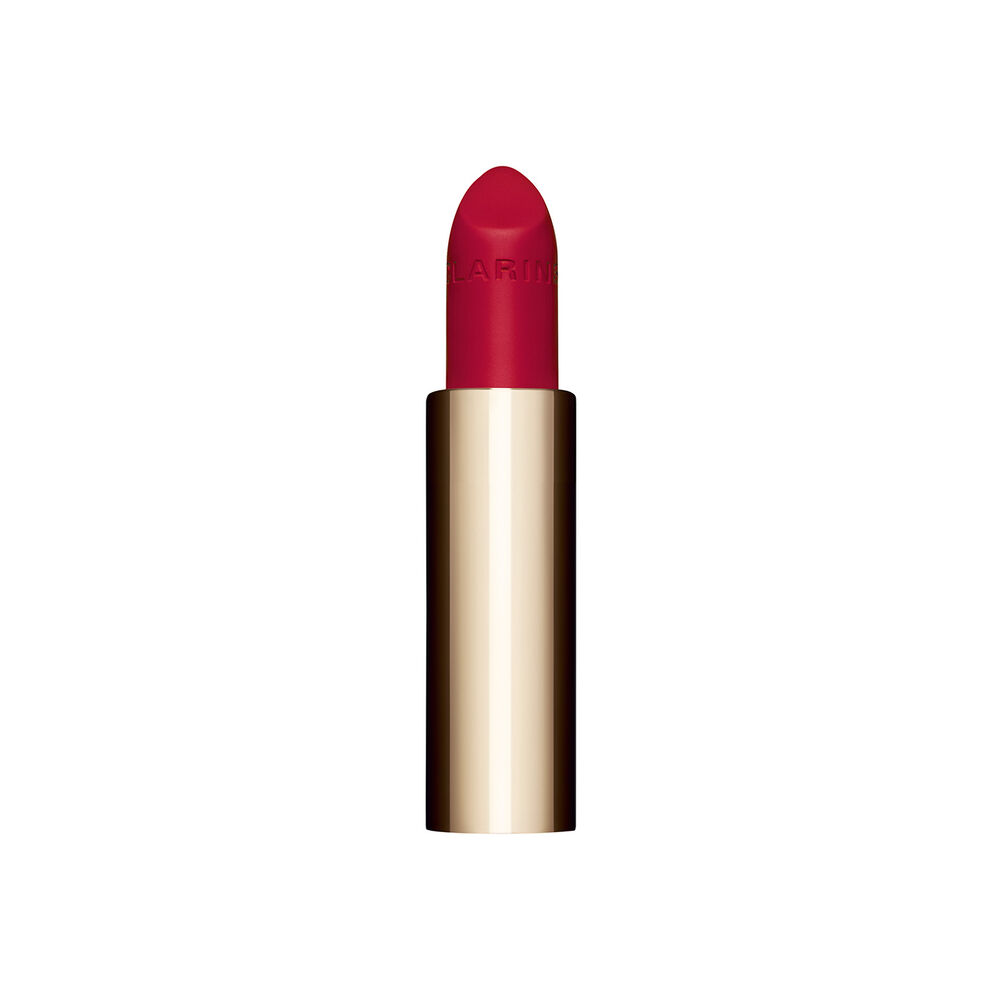 Packshot af det røde genopfyldningsbare læbestift Joli Rouge i nuancen 742V fra Clarins, der fremhæver dens bæredygtige og elegante design.